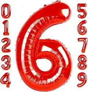 Red Number 6 Balloon 40 Inch, 6th Birthday Balloon for Boy Girl, 16 26 60 61 65 Foil Mylar Helium Number Balloons Birthday Party Mario Party Decorations