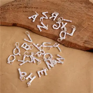 990純銀26個英文字母吊墜樹枝掛件項鏈手鏈自編繩手工DIY飾品配件