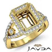 Emerald Semi Mount Diamond Engagement Cross Shank Pave Ring 18k Gold 1.5Ctw