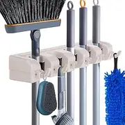 HYRIXDIRECT Wall Mount Broom Mop Holder Hanger Garden Tool Organizers Rack Garage Laundry Room Organizations and Storage with Hooks Heavy Duty