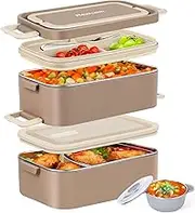Rezicom Stainless Steel Lunch Box for Kids and Adult, Two Layer 2 L Capacity Leak-Proof Bento Box for Kids, Lunch Containers for Women School Office with Stainless Steel Soup Bowl Spoon and Fork