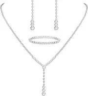 [Sanfenly] Crystal Silver Necklace and Earrings with Crystal Bracelet for Women Teardrop Dangle Earrings Rhinestone Necklace Bracelet for Bride Bridesmaid Crystal Bridal Wedding Party Jewelry Sets