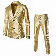 Disco 1980s Pants Suits Blazers Lapel Collar Blazer Shiny Metallic Solid Color Turndown Men's Carnival Costume Christmas Halloween Carnival Party Club Pride P