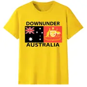 100% Cotton Men's T-Shirt Downunder Australia Flag Coat of Arms Tee Tops Shirt - Yellow