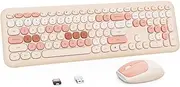 Wireless Keyboard and Mouse Combo, Retro Typewriter Keyboard with Round Keys, Ergonomic Full-Size Brown, Ideal for Windows PC, Home, Office and College,