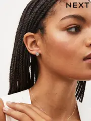 Sterling Silver Halo Teardrop Stud Earrings (943996) | $38