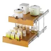 DINDON 2 Tier Pull Out Cabinet Organizer (17" W x 21" D) Slide Out Wood Shelf...