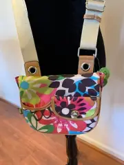 Lily Bloom Floral Small Crossbody Multicompartment Handbag Green Pink 7"x 8"x1"