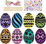 GLEAVI 8pcs Easter Scratch Eggs Color Crafts Art Easter Egg Ornaments Decoration DIY Easter Craft Kits Party Favors Easter Spring Classroom Home Activity Art Project