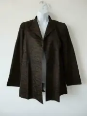NWT EILEEN FISHER Silk Blend Jacquard Stand Collar Open Jacket Small Black