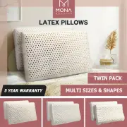 Mona Bedding 2x Natural Latex Pillow w Cover Medium Feel Standard 3 Zone Contour