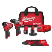 Milwaukee Rotary Tool 12V Li-Ion Cordless w/ Hammer Drill + Impact Driver Kit