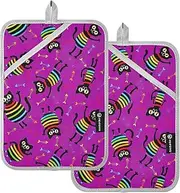 Cartoon Black Cats Rainbow LGBT Pot Holders Set Potholder with Loop 2 PCS Potholders Sets for Kitchens Heat Resistant