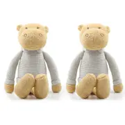2x The Peanutshell Hippo Plush Knitted Cotton Soft Animal Baby Toy 35cm Brown 0+