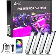 Yilaie Car LED Lights Interior, Smart Interior Car Lights with App Control, RGB Inside Car Lights with Music Mode and DIY Mode, 2 Lines Design LED Lights for Cars with Charger, Dc 12V