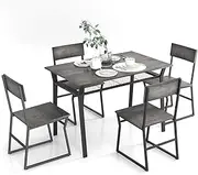 [Giantex] 5 Piece Dining Table Set, Industrial Rectangular Kitchen Table with 4 Chairs, Storage Rack & Metal Frame, Space-Saving Dining Table Furniture Set for Kitchen Dining Room (Gray)