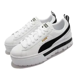 Puma 休閒鞋 Mayze Lth Wns 白 黑 厚底 增高 5.5CM 女鞋 鬆糕鞋 【ACS】 38198301