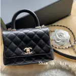 二手正品CHANEL 香奈兒 COCO HANDLE 經典荔枝皮黑金 鍊帶包 肩背包 手提包 AS2215 女包