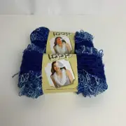 DMC Loop Enchantment Lacy Ribbon Yarn Crochet Lot Of 2 Blue NWOT Craft Sparkle