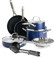 [Blue Diamond] Cookware Diamond Infused Ceramic Nonstick, 11 Piece Cookware Pots and Pans Set, PFAS-Free, Dishwasher Safe, Oven Safe