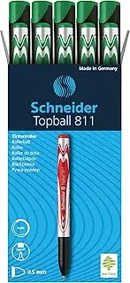 Schneider Topball 811 Rollerball Pen, 0.5 mm Conical Tip, Refillable, Green Ink, Box of 10 Pens (8114)