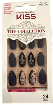 Kiss THE COLLECTION 24 Nails Medium Stiletto Matte + Glossy Crosses Black + Nude