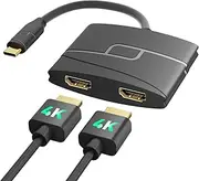USB C to Dual HDMI Adapter | 4K@60Hz| HDMI Splitter Extended Display for Windows 2 HDMI Dual Monitor Converter for MacBook Pro/Air, HP, Dell, Lenovo etc