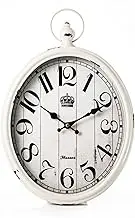 Musaoz Oval Large Wall Clock Silent Non-Ticking Metal Battery Operated Retro Wall Clock Antique Design Rustic Vintage Style Decor Wall Clock for Living Room Kitchen Farmhouse 16 inch (white, 16inches)
