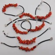 Lot of 7 Bracelet natural red coral, leather and silver clasp.