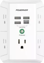 Surge Protector with 4 USB Ports - Multi Outlet Extender for Home, School and