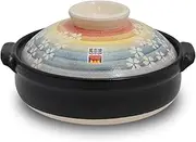 Banko Ware Cherry Blossom and Rainbow Ceramic Donabe Earthen Pot - Oven and Microwave Safe for Versatile Use, Cray pot Made in Japan (Hanayagi, 3-5 people)