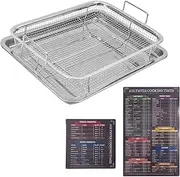 2 pieces air fryer basket for oven Air Fryer Magnetic Cheat Sheet Set tray and grease trap set bacon rack for oven crisper for french fried/frozen food (silver + black)
