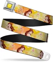 Buckle-Down Seatbelt Belt - Belle Poses/Enchanted Rose/Story Script Yellow/Pinks - 1.0" Wide - 20-36 Inches in Length