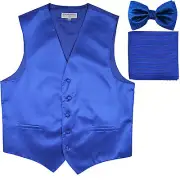 New Men's Horizontal Stripes Tuxedo Vest Waistcoat_bowtie & Hankie Royal blue