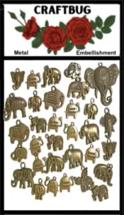 CRAFTBUG METAL EMBELLISHMENTS ANTIQUE ~30 ELEPHANTS CODE A10-B12