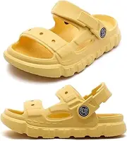 [LONSOEN] Kids' EVA Slide Sandals Non-Slip Toddler Clog Sandals Shoes for Boys & Girls Summer Beach Pool Slipper Children Water Shoes with Adjustable Back Strap, 028 Yellow, 8 Toddler