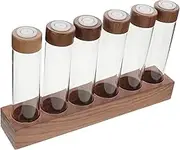 ULTECHNOVO 6x Dose Glass Vials Wooden Base Stand Airtight Lid Bean Storage for Home Commercial Use Walnut Glass Set of 6