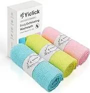 Yiclick Exfoliating Washcloth Towel [3 Pack], Japanese Exfoliating Bath Wash Cloth, Korean Back Scrubber Washer, African Net Sponge Brush Loofah Exfoliator (Multicolor)