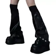 Punk Over Knee Elastic Top Leather Rivets Flared Leg Warmer for Women Streetwear