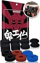 OniAim Enhanced Aim Combo Set Precision Rings and Thumbstick Grips for PS5, PS4, Xbox series, PC Gamepads, Switch Pro Controller Red Demon Set (6 rings,8 freeks)