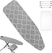 Ironing Board Cover,50cm x140cm Thick Cotton Iron Cover with 4 Fasteners with Elastic Edges Scorch Resistant Ironing Board Cover Set(Gray)