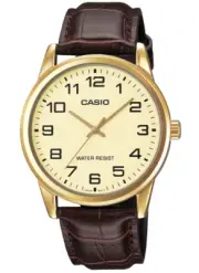 Casio Analog Gold Dial Brown Leather Band Men's Watch MTP-V001GL-9B