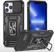 Slide Camera Case for iPhone 14 Pro Max 6.7,Kickstand with Built-in 360° Rotate Magnetic Ring Stand Shockproof Protective Armor Cover,Black
