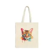 New Cotton Canvas Tote Bag with colorful Leopard Cat Print * 2 colors *