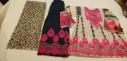 Indian / Pakistani Girl's embroidered cotton suit with net sleeves and dupatta