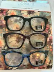 Jones New York 3 Reading Glasses BLACK,BROWN & BLUE ANIMAL Readers +2.00 WOMEN'S