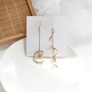 Asymmetrical Star Swirl Drop Earring 1 Pair - 925 Silver Hook Earrings - Gold - One Size