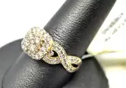 Brand Women Solid 10k Yellow Gold 1 Ct tw Genuine Nat Diamond Cluste Accent Ring