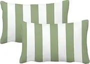 [Leaveland] Sage Green and White Stripe Set of 2 12x20 Inch Cotton Polyester Rectangle Throw Pillow Cover Decorative Soft Lumbar Cushion Case Slipcover Home Decor Bed Couch Sofa Accent Pillowcase Sham