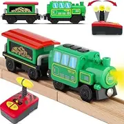 TOPLIVING Battery Operated Locomotive Train Set for Wooden Train Tracks, Powerful Engine Train Vehicles Electric Remote Control Cars with Light & Sound Train Toy for Kids Toddler